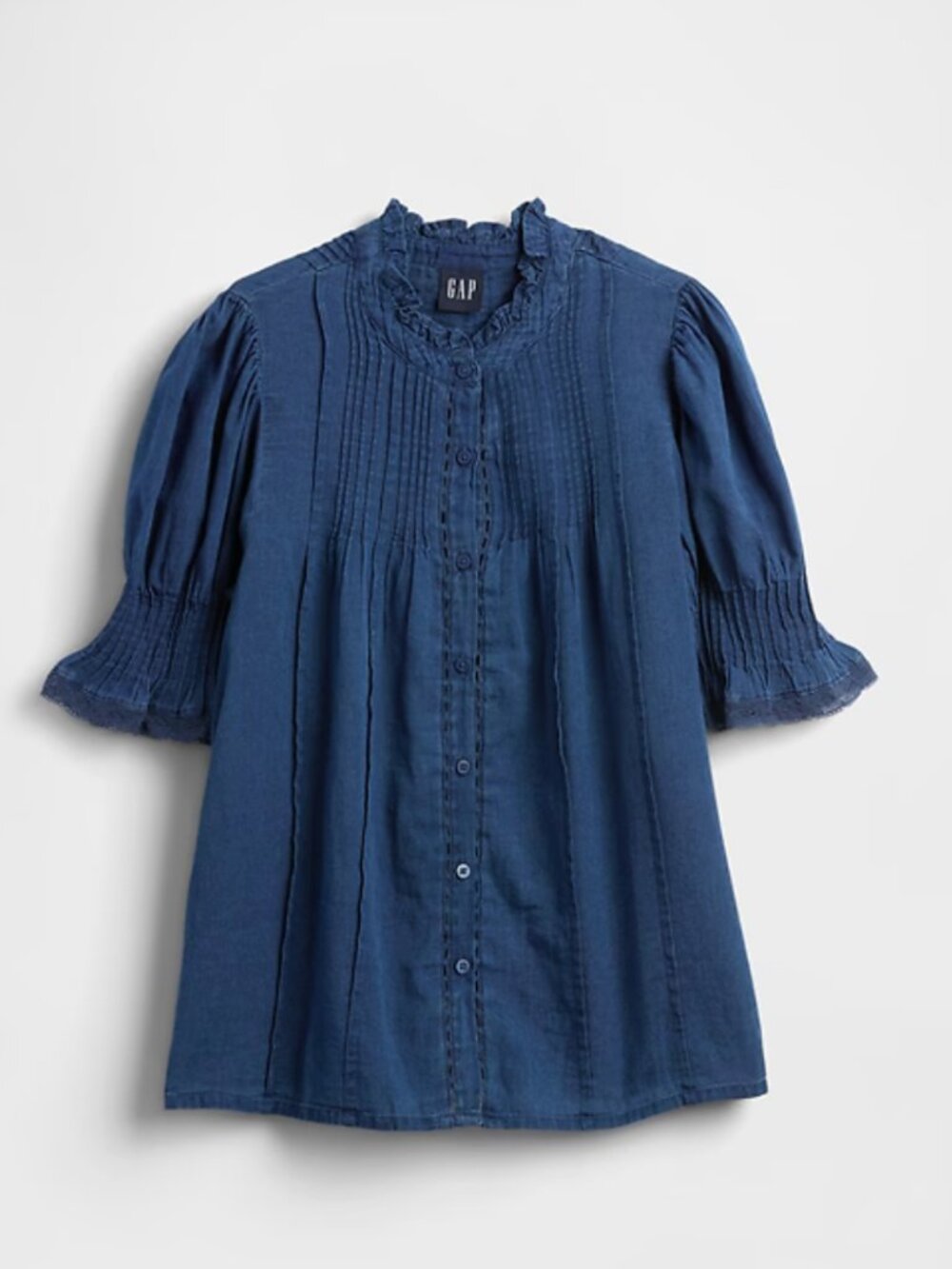 NWOT - GAP Indigo Ruffle Pintuck Shirt - Picture 5 of 5
